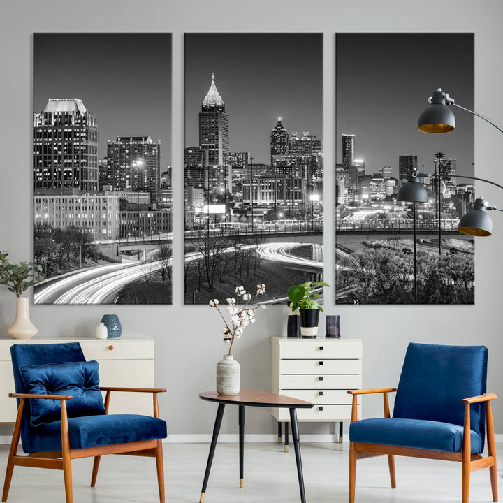 Atlanta Black and White Wall Art Cityscape Canvas Print