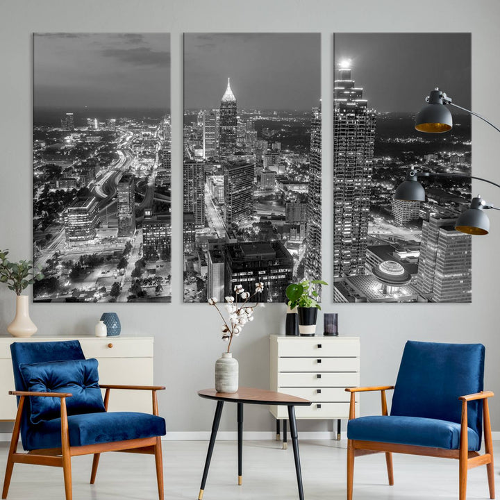 Large Atlanta City Skyline Wall Art Cityscape Canvas Print