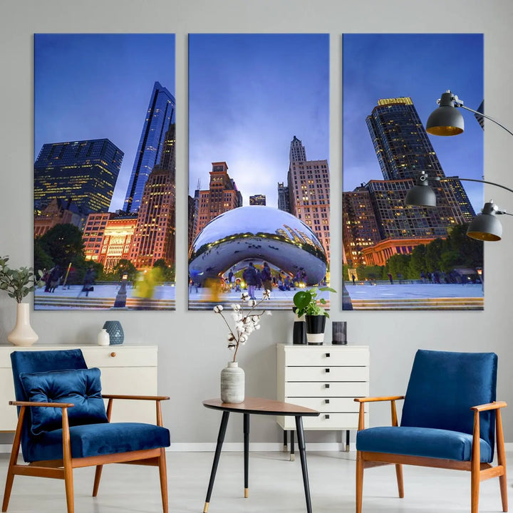 Chicago Night Skyline Wall Art City Cityscape Canvas Picture Print 