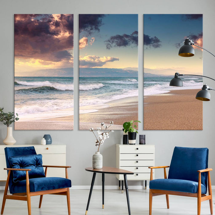 Cloudy Weather Beach Sunset Sunrise Wall Art Canvas Print