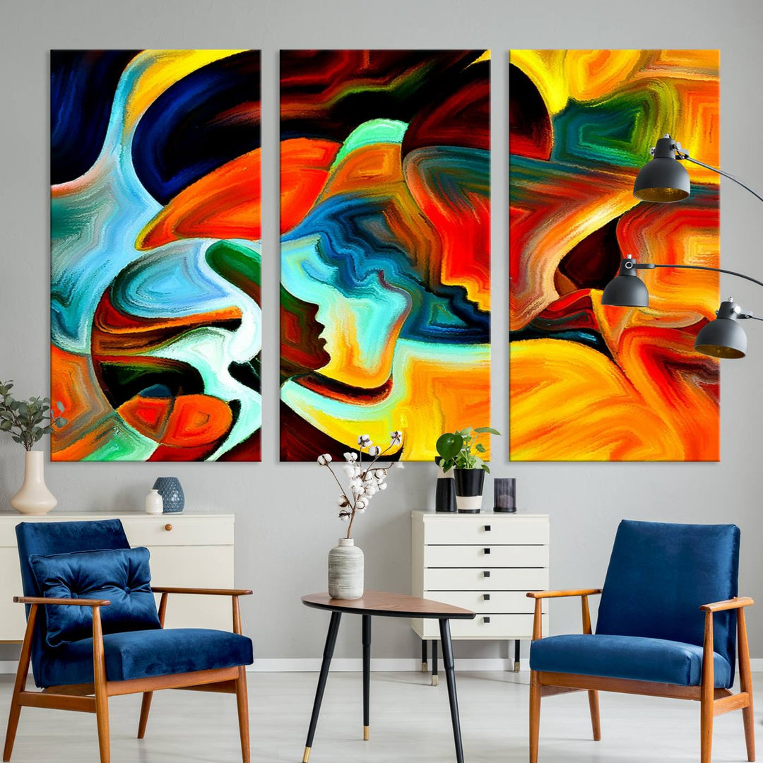 The "Human Love Figures Abstract Wall Art Canvas Print" adds a stylish touch to the dining area, featuring vibrant three-panel artwork on museum-quality canvases with UV-protective coating.