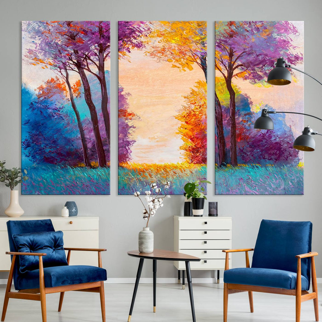 Oil Paint Effect Trees Wall Art Canvas Print features a UV-protective coating for lasting vibrancy.