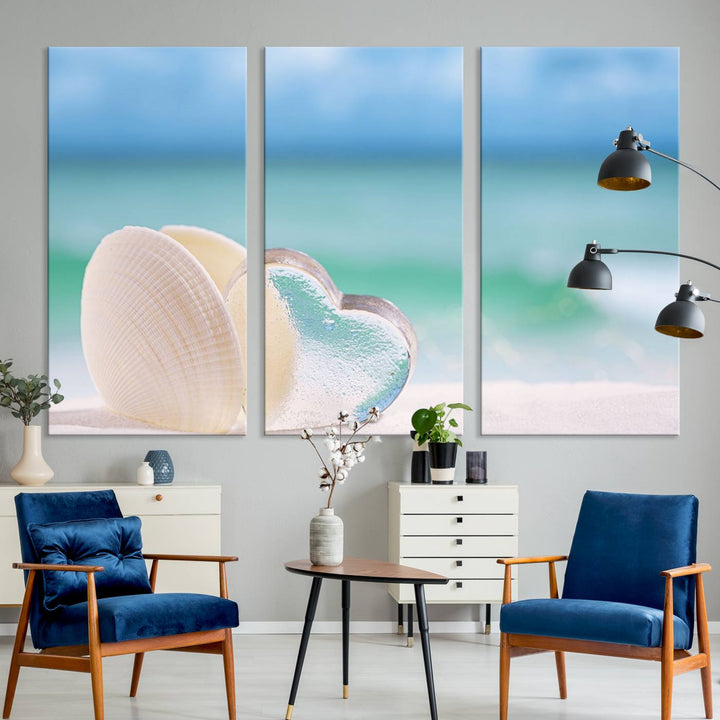 Impression sur toile d'art mural de coquillage d'amour de plage