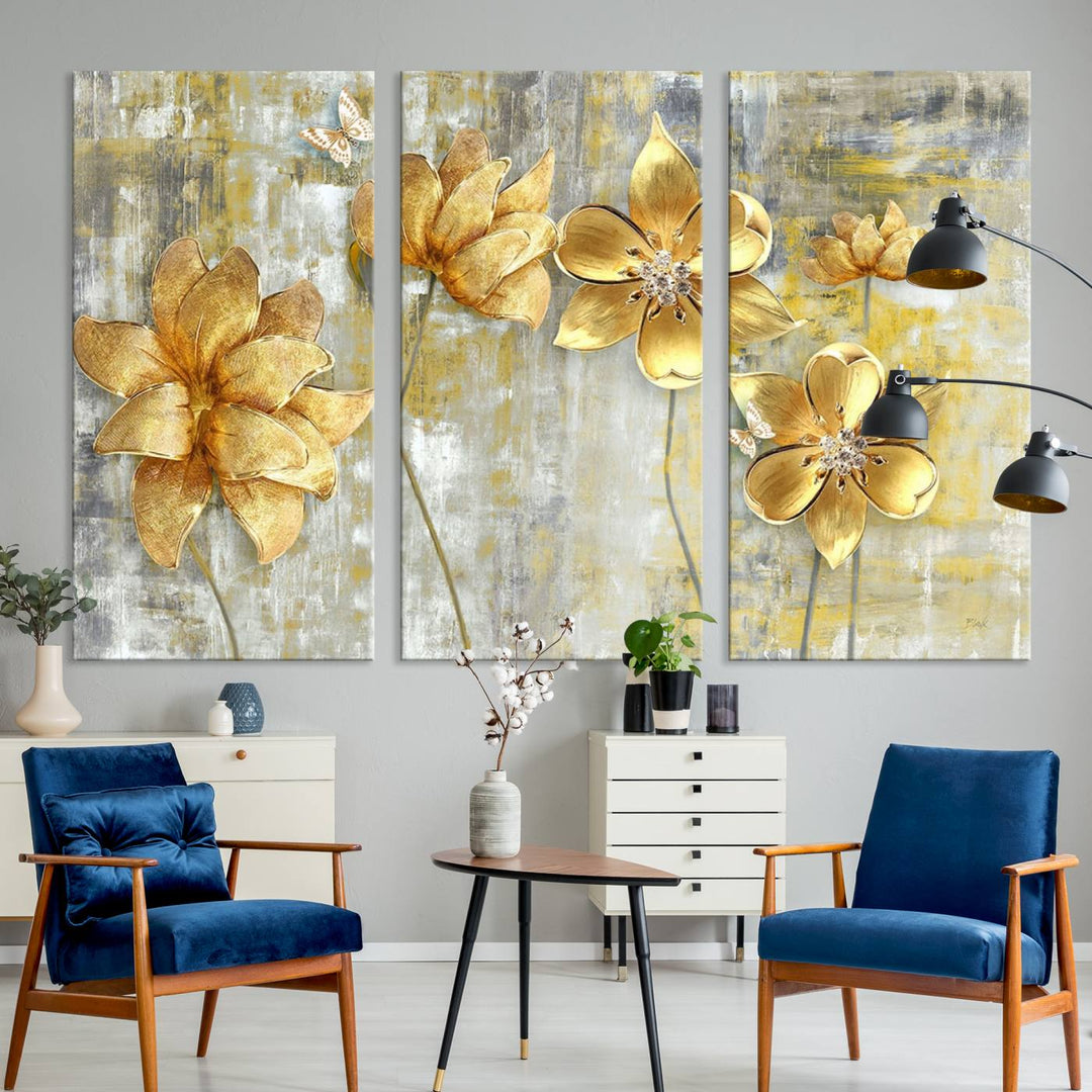 Golden Flowers Wall Art Canvas Print