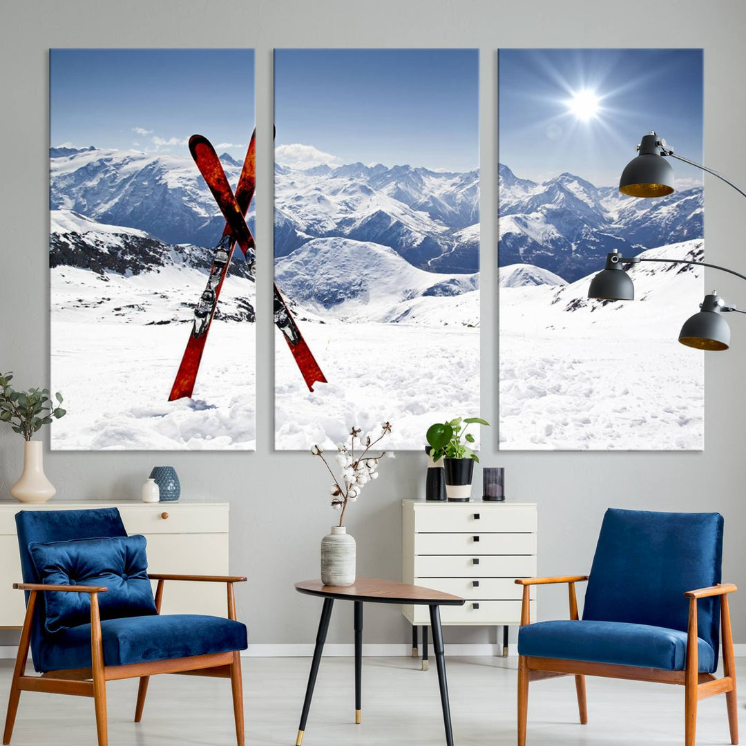 Snow Mountain Wall Art Canvas Print, Snowboard Sport Wall Art