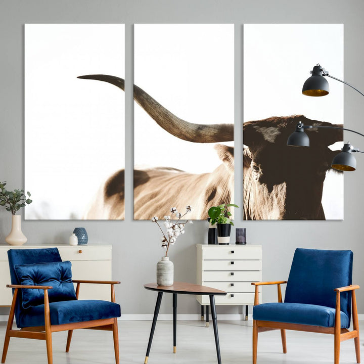 Texas Cow Longhorn Wall Art Canvas