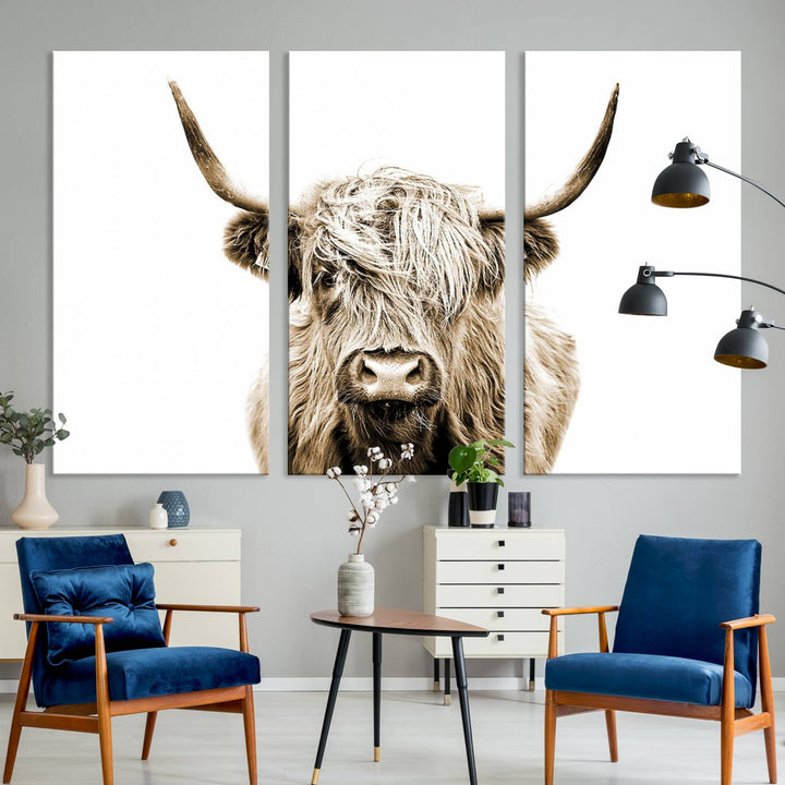 Scottish Highland Cow Cattle Art Print Farmhouse Wall Art Canvas Print