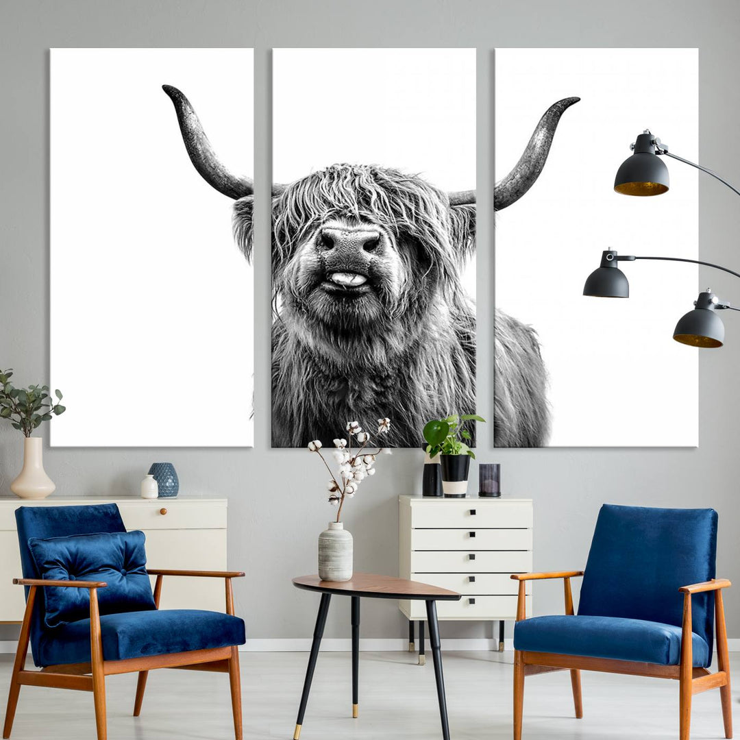 Fanny Scottish Highland Cow Cattle Art Print Farmhouse Wall Art Canvas Print