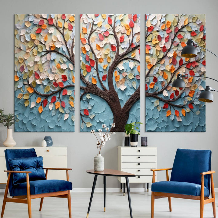 Abstract Tree and Leaf Wall Art Canvas Print