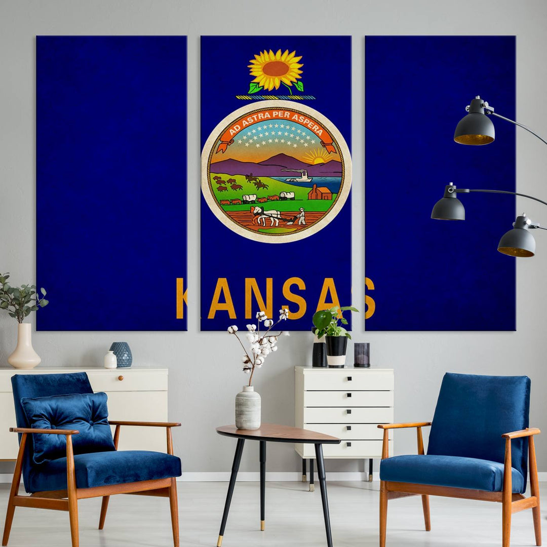 The "Kansas USA States Flag Wall Art Canvas Print" is prominently displayed.