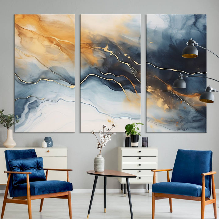 Smoke Blue Wall Art Canvas Print Abstract Artwork Printing