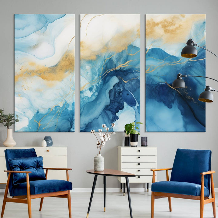 Impresión grande en lienzo de arte de pared azul marino para decoración del hogar, sala de estar, oficina y decoración del hogar, impresión de obras de arte abstractas