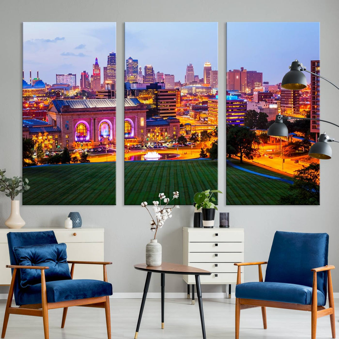 Kansas City Night Canvas Print - Arte de pared grande para decoración del hogar y la oficina