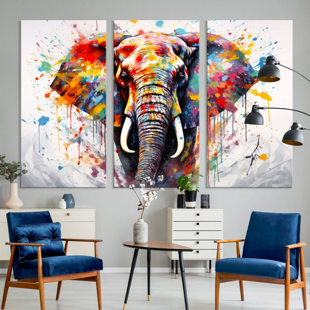 Impresión en lienzo de arte abstracto de pared de elefante de acuarela para decoración moderna del hogar, oficina, sala de estar y comedor