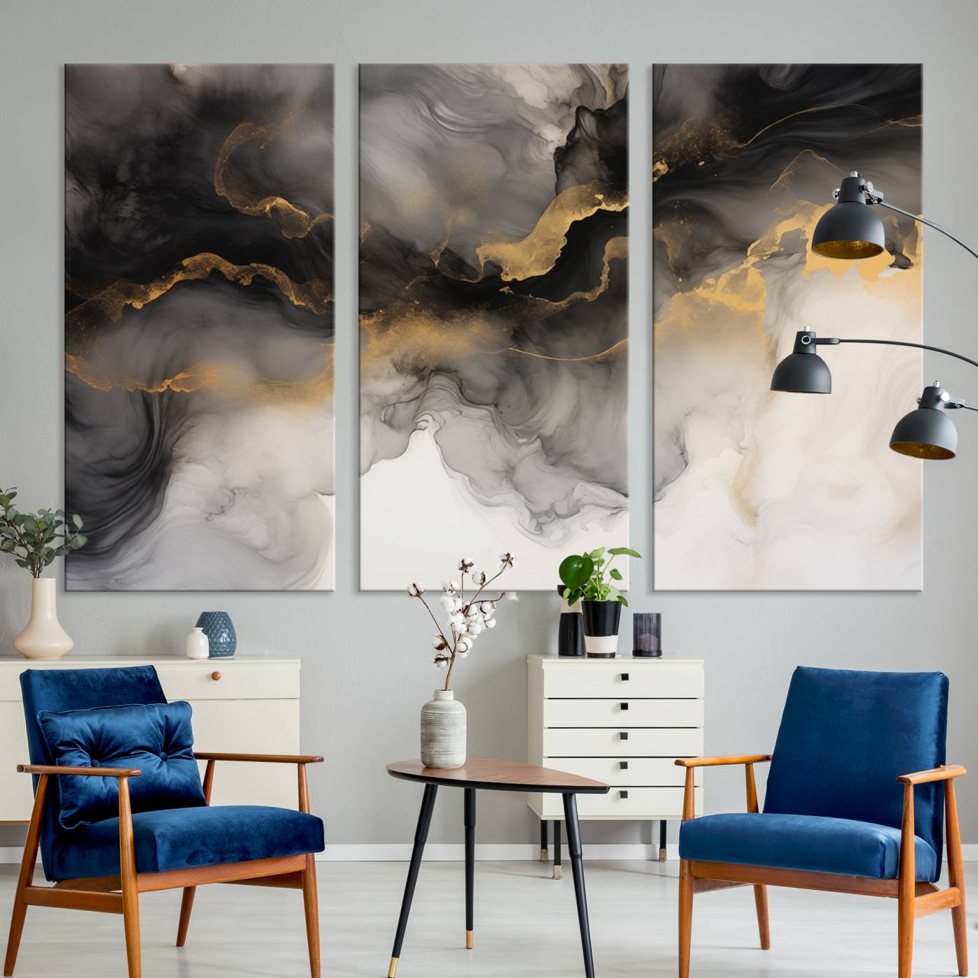 Brown Smoke Art Canvas Print for Living Room Home Decor graces a dark wall.