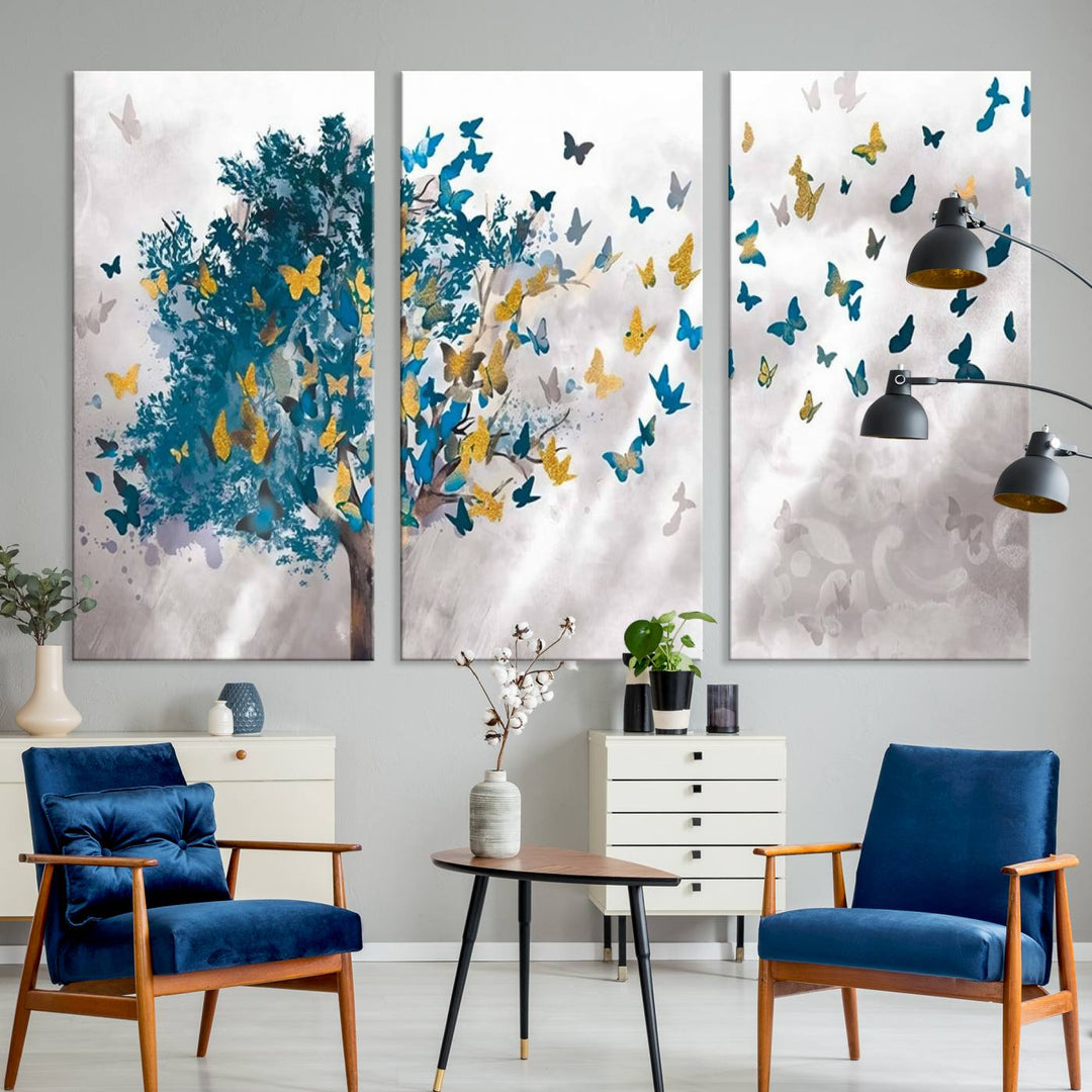 Tree Butterfly Abstract Tree and Butterfly Wall Art Canvas Print