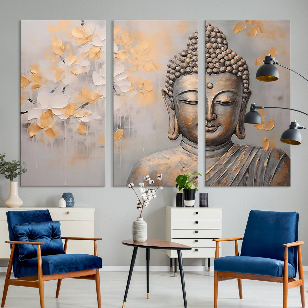 Abstract Buddha Statue Wall Art Canvas Print - Modern Meditation Decor for Living Room, Office, Yoga Studio