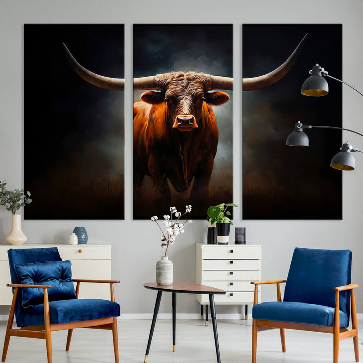 Longhorn Bull Wall Art Canvas Set – Bold Western Elegance for Rustic Home Décor