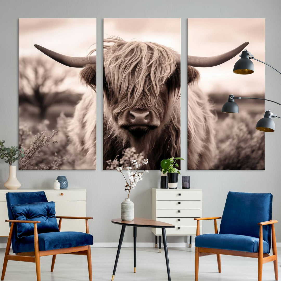 Scottish Cow Longhorn Wall Art Canvas Print.