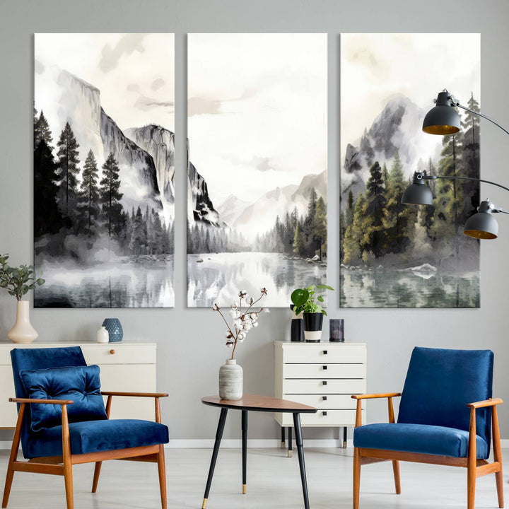 Yosemite National Park Watercolor Wall Art Canvas Print