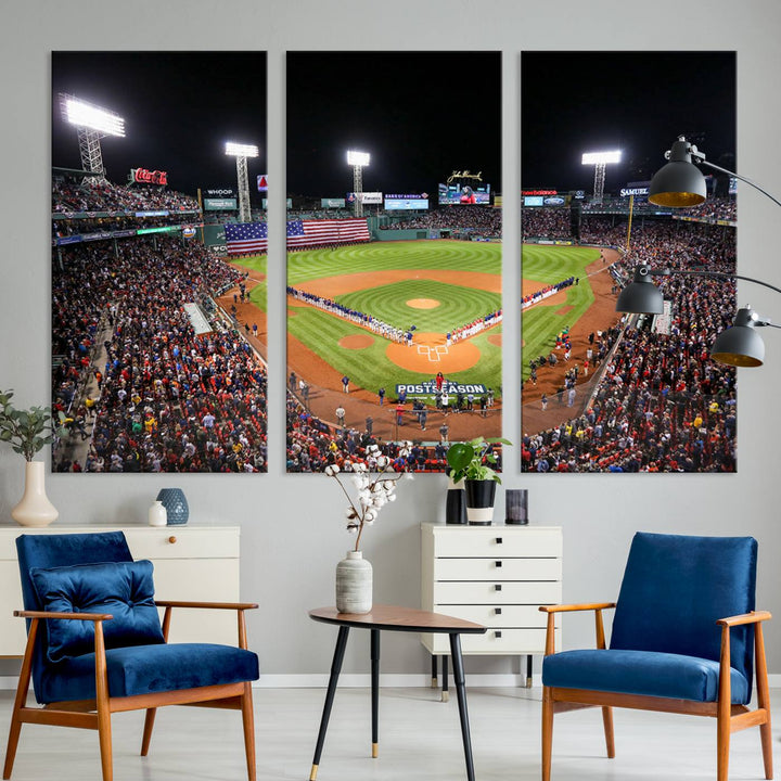 Fenway Park Postseason Triple Canvas Wall Art - Boston Red Sox Historic Game