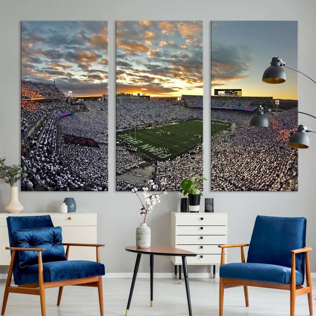 Beaver Stadium Sunset Triple Canvas Wall Art - Penn State Nittany Lions Football Match