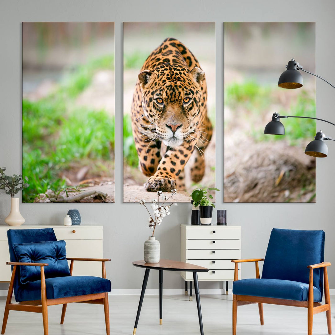 Leopard on the Prowl - Stunning Large Framed Canvas Wall Art for Living Room, Bedroom, or Office Décor, Vibrant Wildlife Print, Ready to Hang