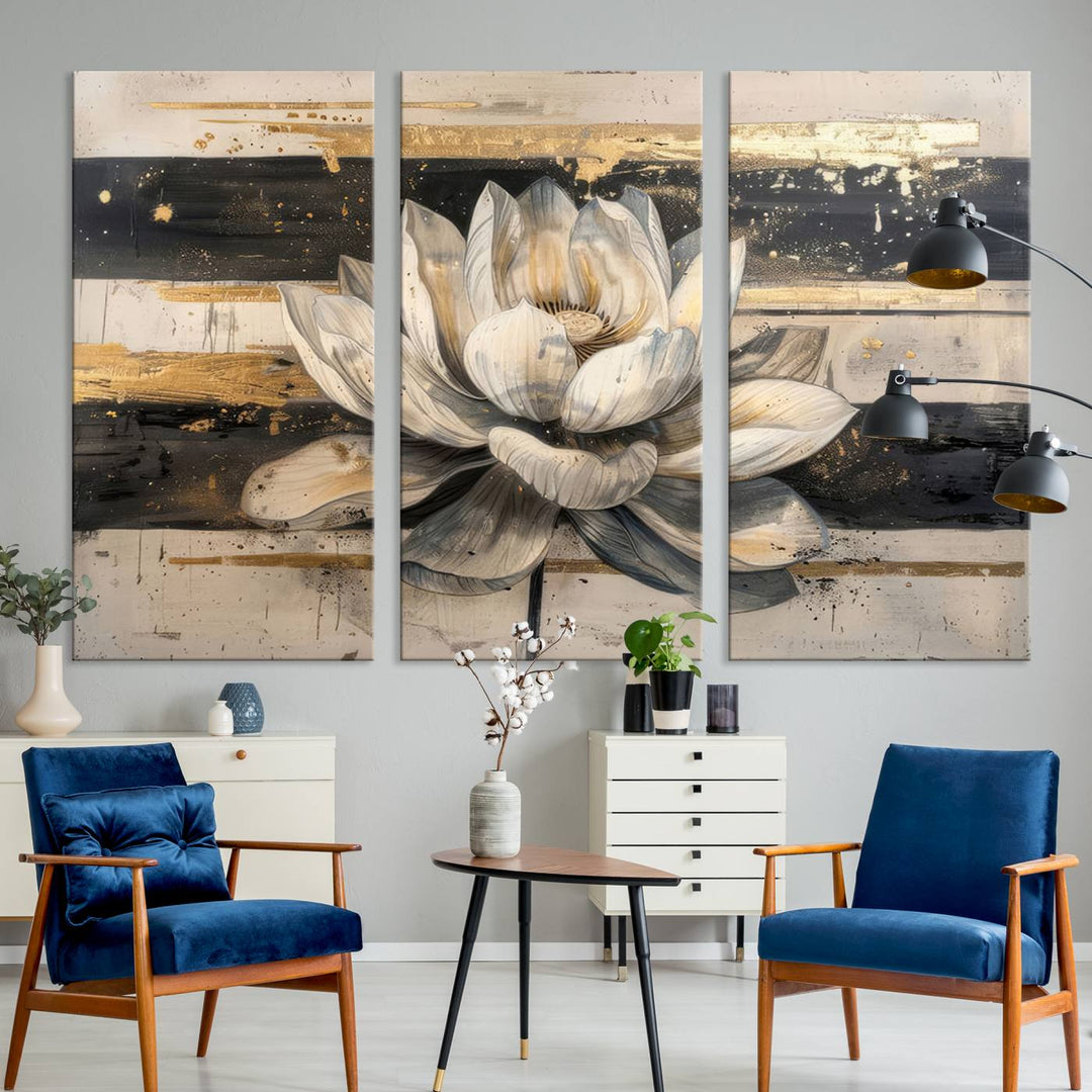 Abstract Lotus Flower Wall Art Canvas Print, Meditation Yoga Room Wall Art