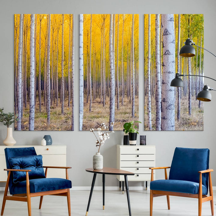 Birch Trees Forest in Autumn Wall Art Print