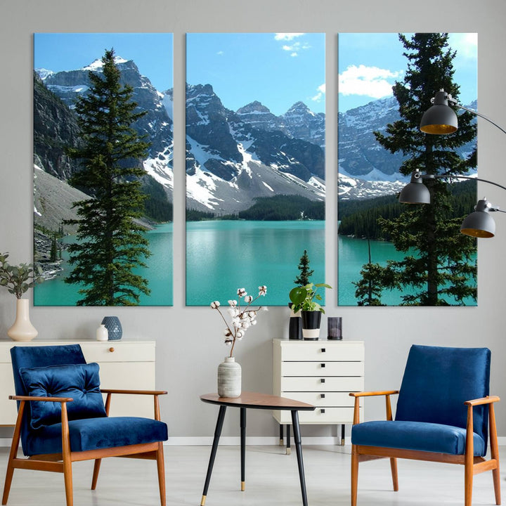 Canadian Rockies Moraine Lake Landscape Canvas Print, Turquoise Lake & Mountain View Wall Art, Ready to Hang Multi-Panel Giclee Canvas for Home Decor