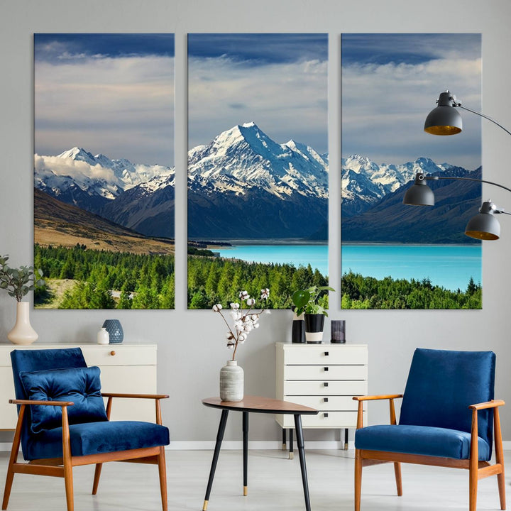 Impression d’art Mount Cook Nouvelle-Zélande Art mural Impression sur toile Lac et montagnes