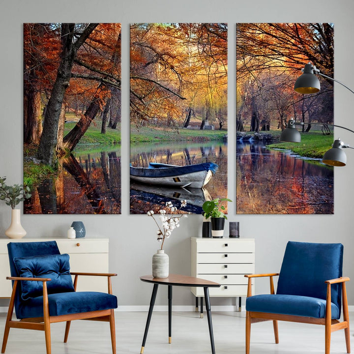 Wall Art Canvas Print Wonderful River in Forest Landscape in Autumn Wall Art Panels