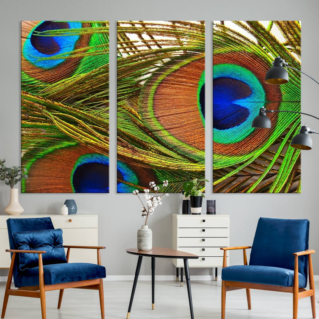 Wall Art Animal Canvas Print Triple Eyed Peacock Wing