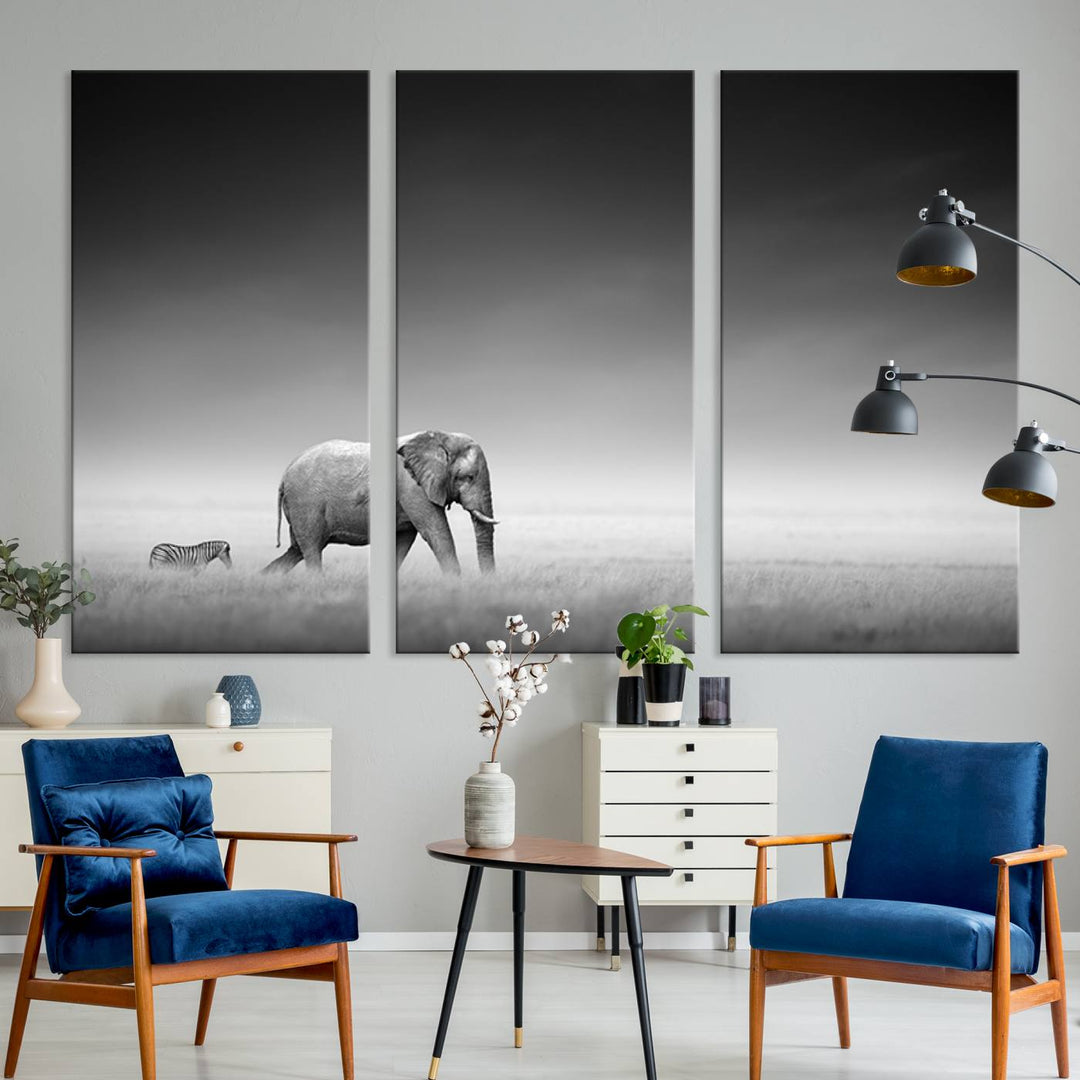 Elephant and Zebra Savannah Canvas Print