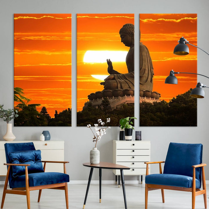 Buddha Statue at Sunset Canvas Print 