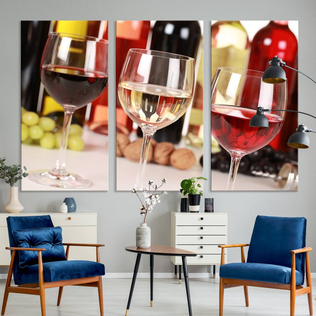 Wall Art Red, White and Rose Wine in Glass Canvas Print