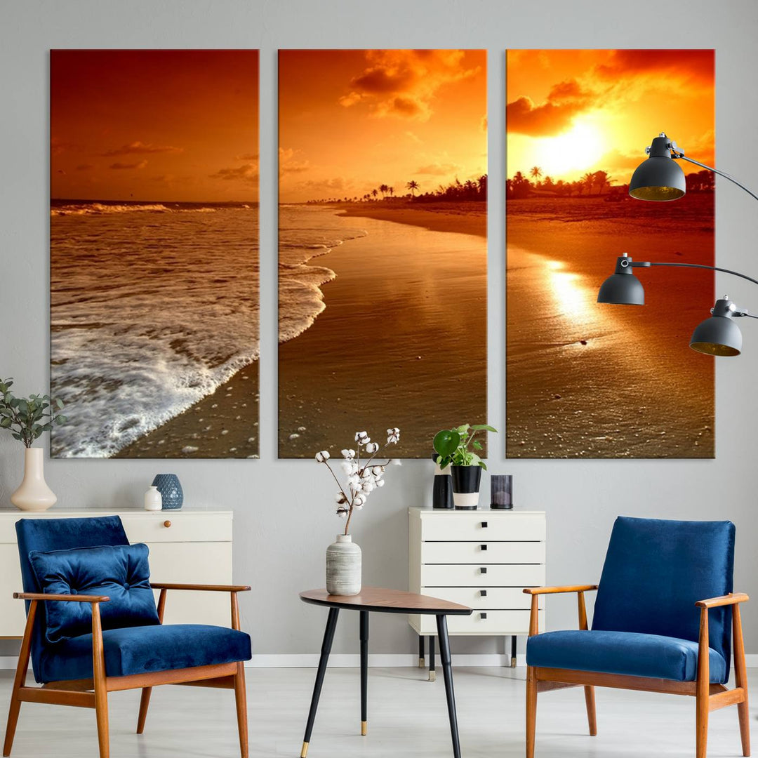 Arte de pared extra grande, hermoso paisaje de playa al atardecer en una isla tropical, impresión en lienzo