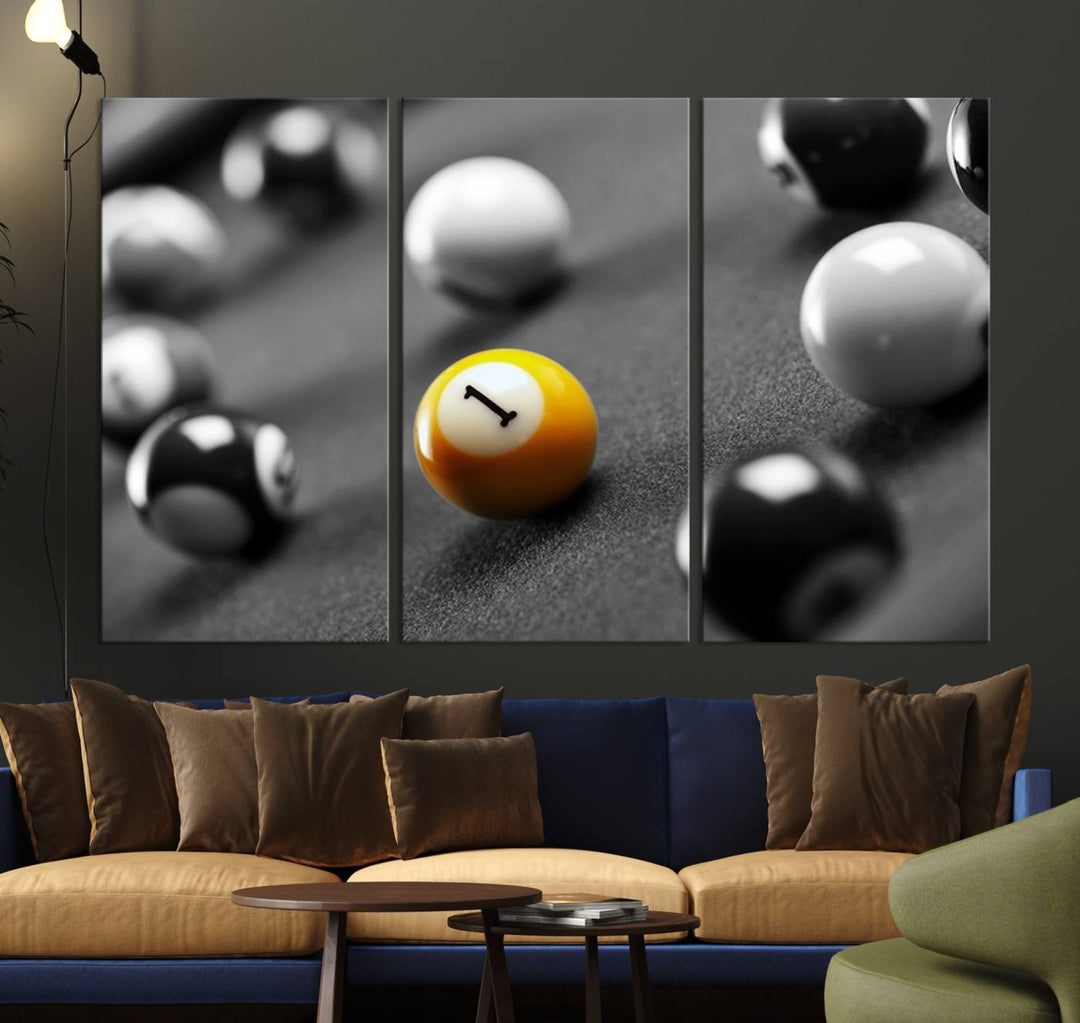 Boules de billard concept noir et blanc Impression sur toile