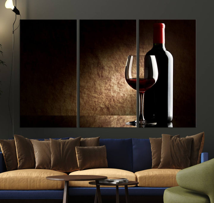 Wall Art Red Vine in Glass with Bottle Canvas Print Kitchen Cafe Restaurant