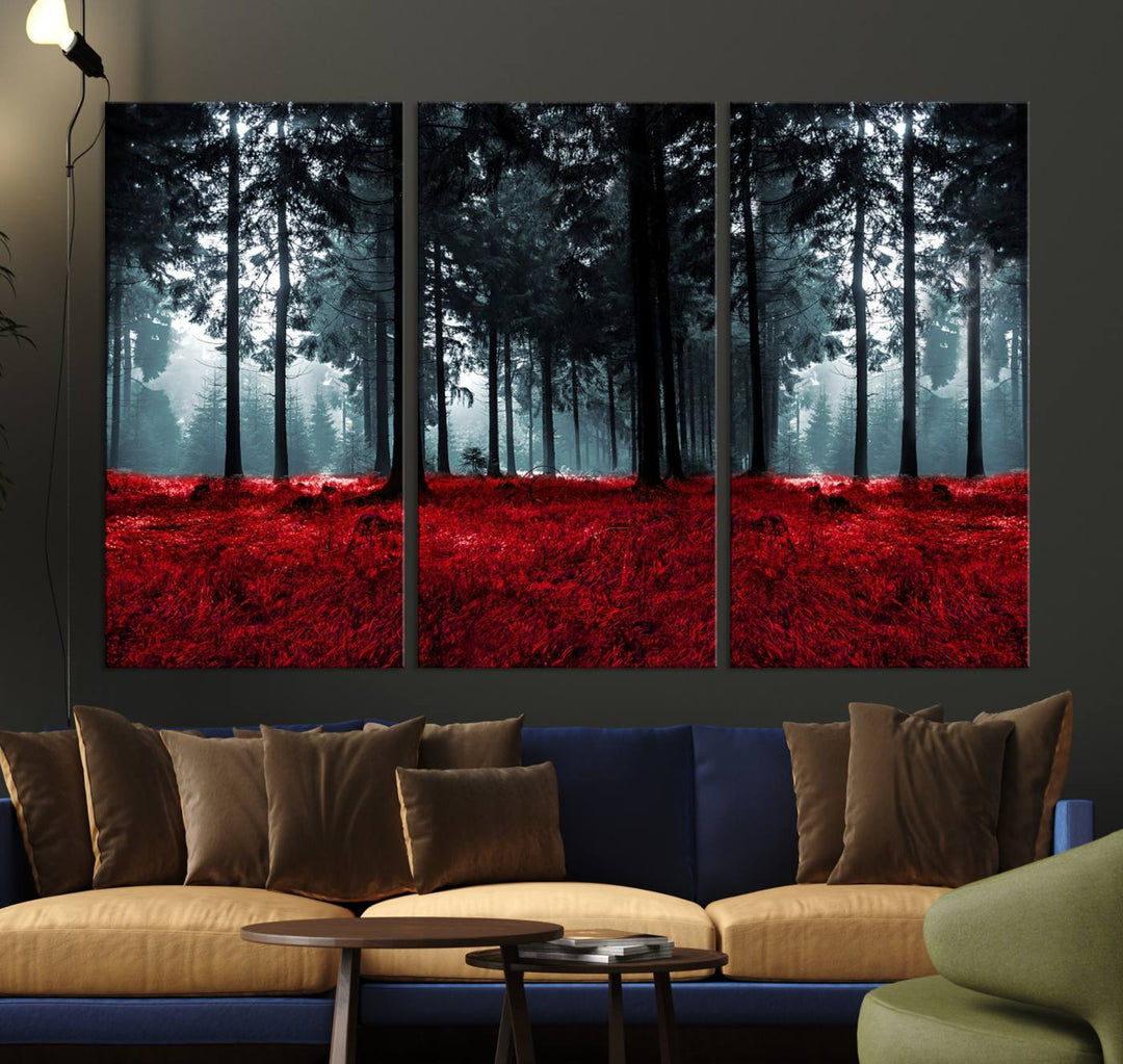 Bosque seductor con hojas rojas Impresión en lienzo Arte de pared grande Arte de lienzo de bosque Arte de paisaje de otoño Impresión de arte enmarcada