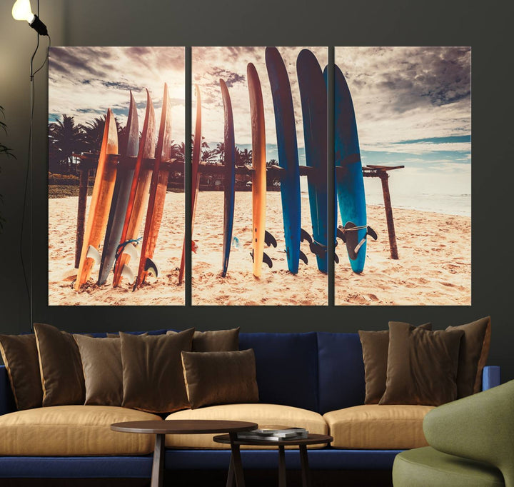 Colorful Surfing Boards and Sunset Canvas Wall Art Print Canvas Print