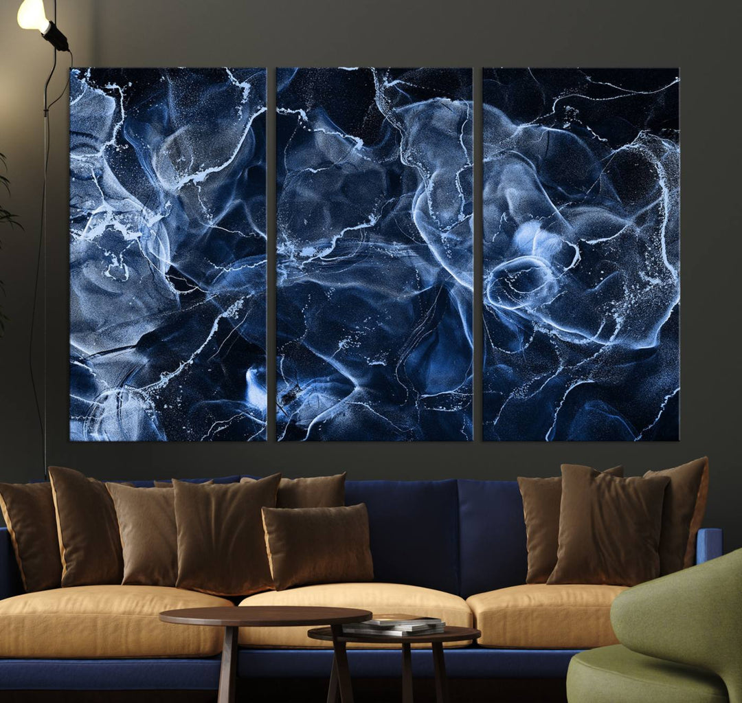 Blue Marble Smokey Effect Wall Art Abstract Canvas Wall Art Print