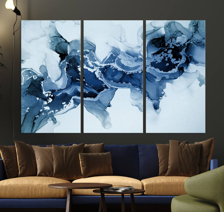 Ice Blue Marble Fluid Effect Wall Art Abstract Canvas Wall Art Print