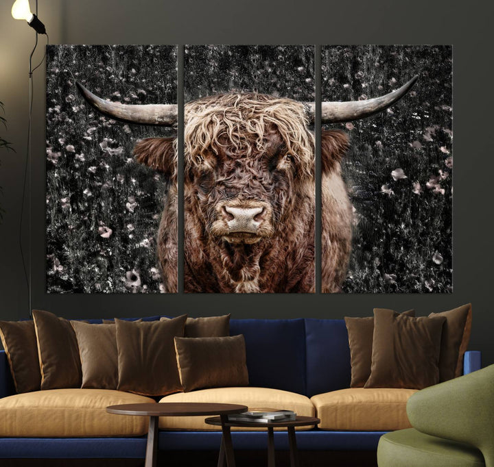 Scottish Highland Cow Cattle Art Print Farmhouse Wall Art Canvas Print