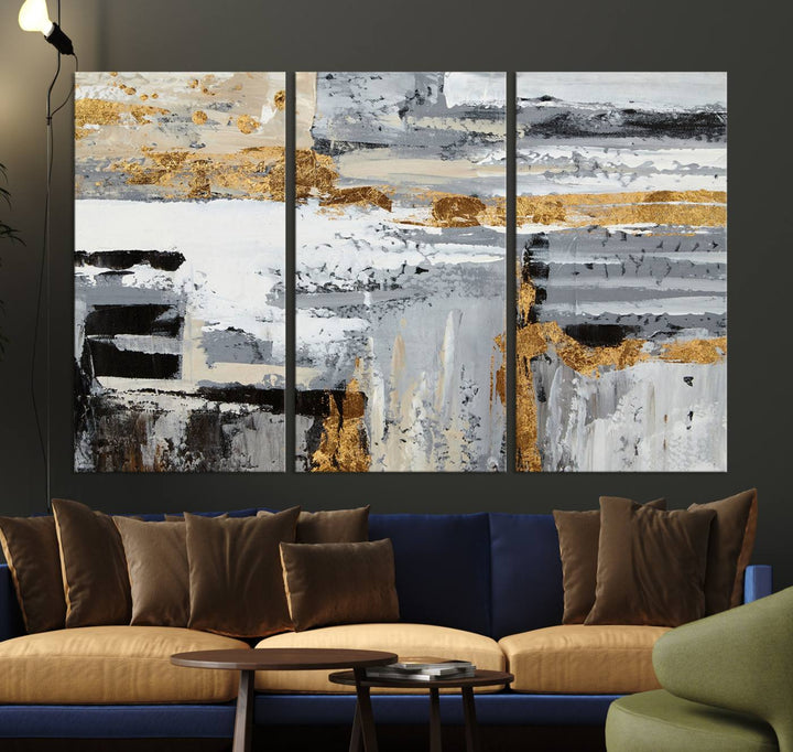 Abstract Painting Canvas Wall Art Print Paint Drip Art Brush Strokes Gray Artwork