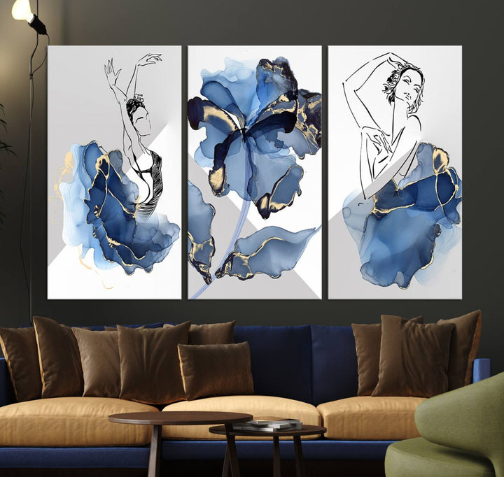 Watercolor Abstract Painting Artwork Walls Canvas Wall Art Print Blue Dancer