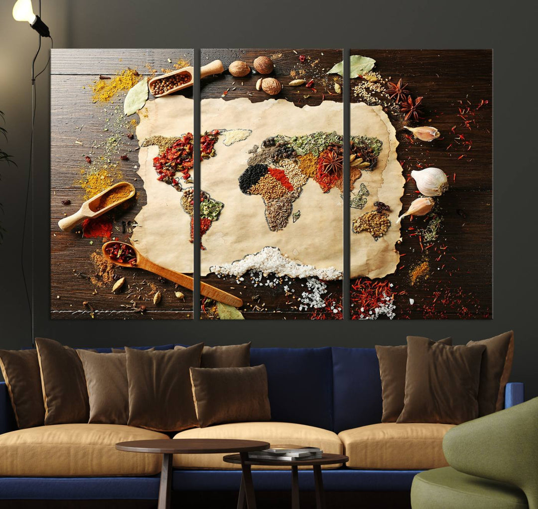 Spice World Map Artwork Canvas Wall Art Print World Map of Spices