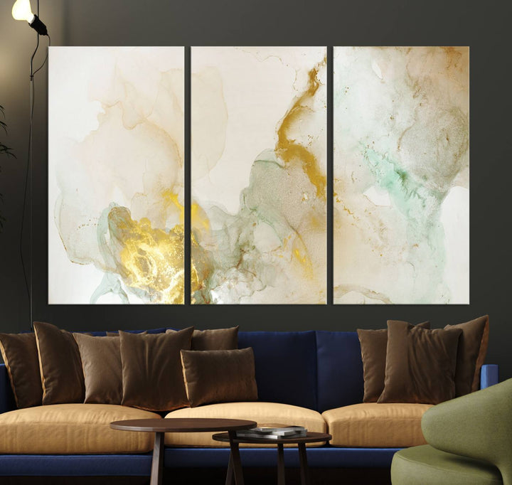 Yellow Marble Fluid Effect Wall Art Abstract Canvas Wall Art Print