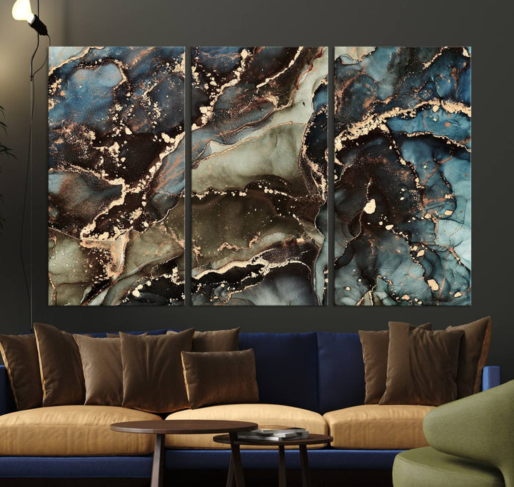 Black and Blue Marble Fluid Effect Wall Art Abstract Canvas Wall Art Print