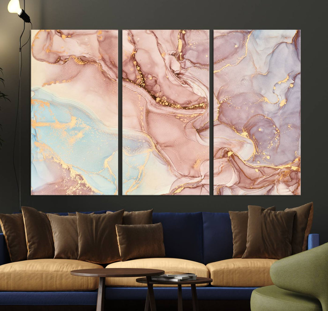 Rose Gold Marble Fluid Effect Wall Art Abstract Canvas Wall Art Print